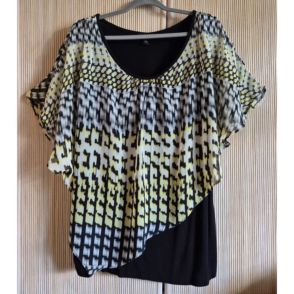 ALYX Woman Blouse Size 3X Black Tank Attached Sheer Poncho Style Top Flattering